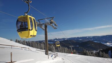 Wintersporters op een besneeuwde piste in de Alpen, waar skivakanties de afgelopen vier jaar duurder zijn geworden